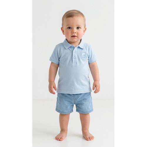 DbMoon 5009 Dolphin Lacoste Şortlu Erkek Takım 6-9 Ay MAVİ