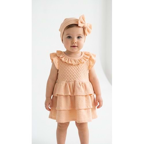Colbi Baby 5104 Jakarlı Bandanalı Elbise 3-6 AY LATTE