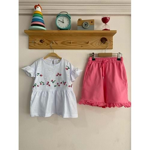 Zara Kids Nakışlı Tişört Şortlu Takım 5-6 YAŞ PEMBE