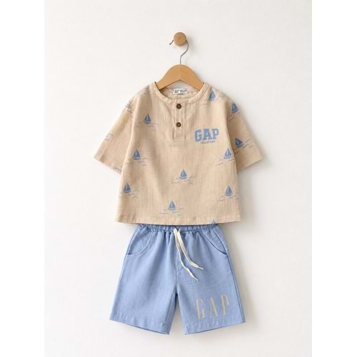 Gap Kids Yelken Desenli Müslin 2li Şortlu Takım 4-5 YAŞ MAVİ