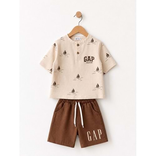 Gap Kids Yelken Desenli Müslin 2li Şortlu Takım 5-6 YAŞ KAHVE