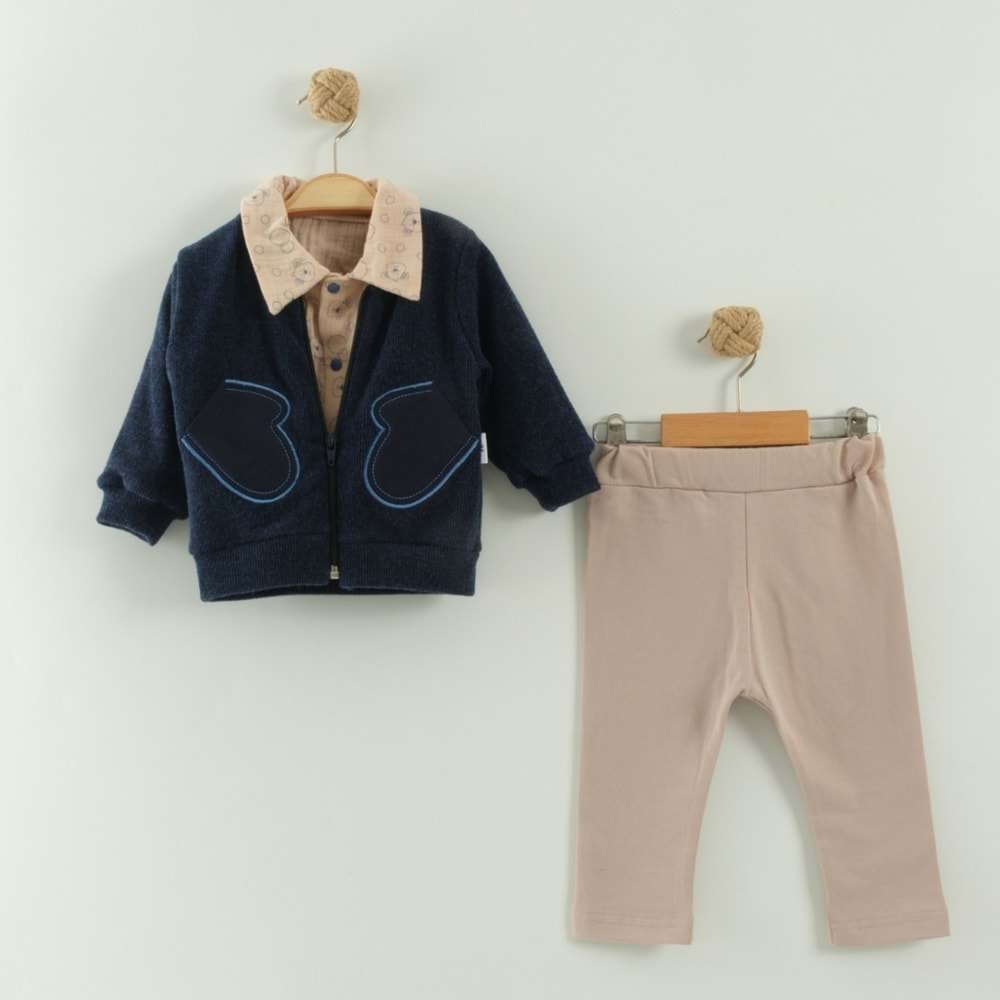 Zeo Kids 2223 Triko Hırka 3lü Takım 12 Ay LACİVERT