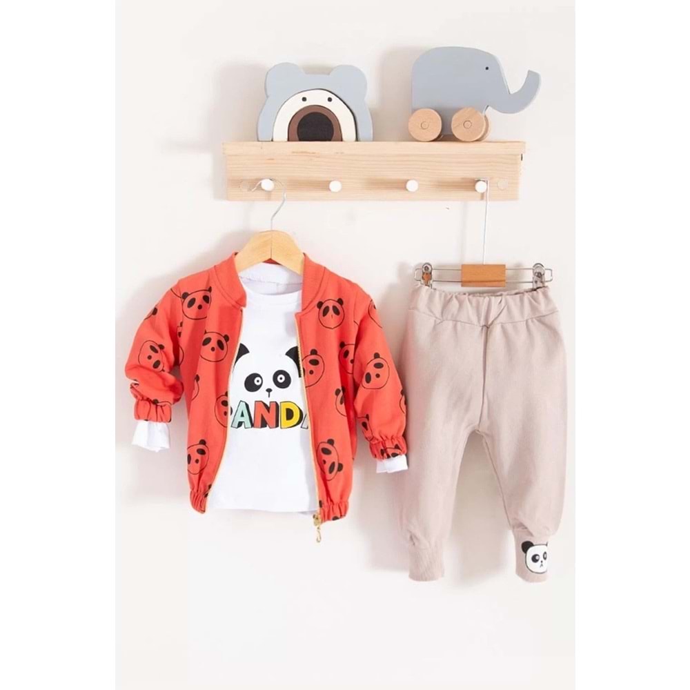 Zeo Kids 2140 Pandalı Hırkalı 3lü Takım 6 Ay TURUNCU