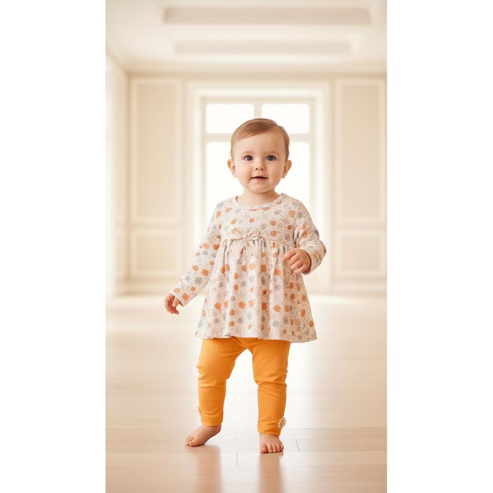 Pandax 1021 Çiçek Aksesuarlı Taytlı Takım 18-24 Ay Somon
