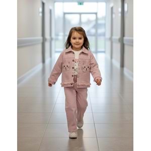 Ecoo 3664 Kedi Nakış Detaylı 3lü Takım