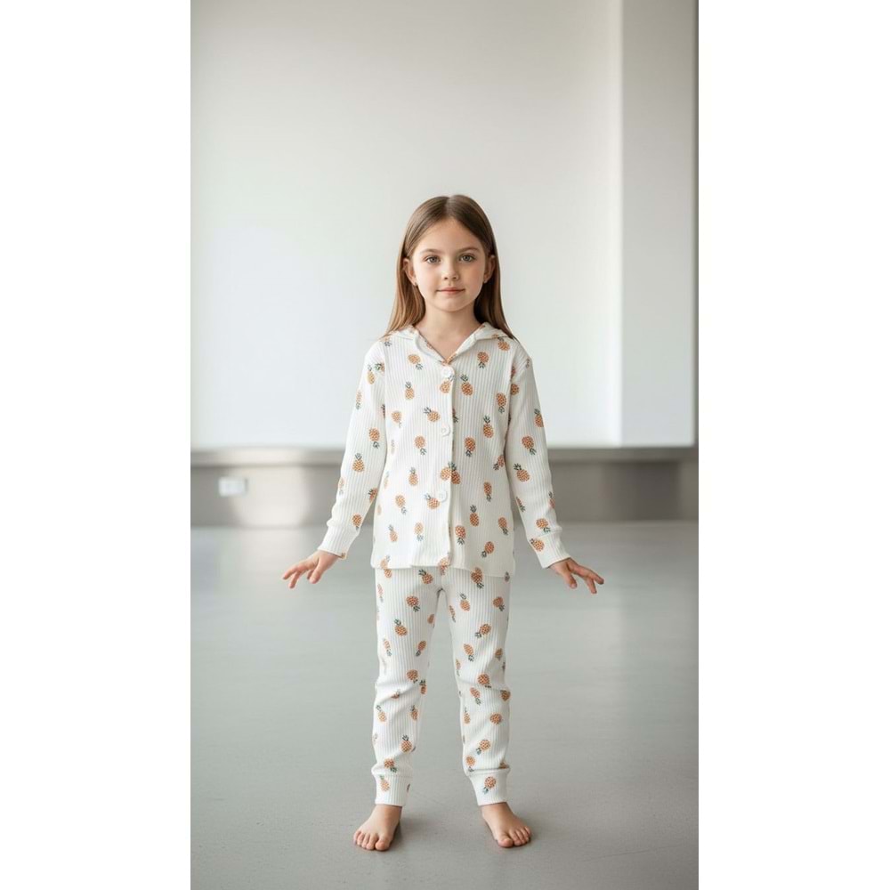 Limmo Kids Düğmeli Pijama Takımı Ananas 4 Yaş Turuncu