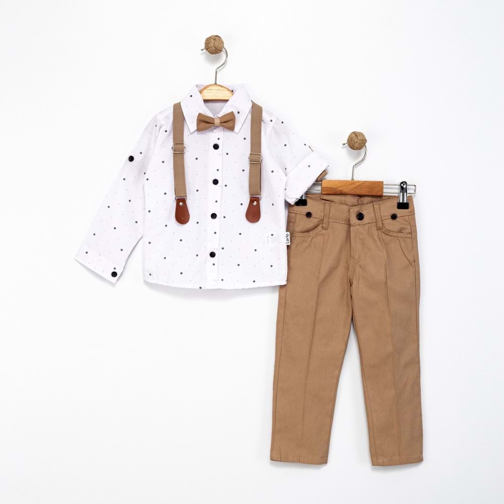 Lorio Kids 716 Desenli Salopetli Takım 4 Yaş BEYAZ-KREM