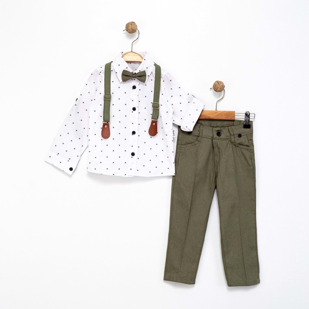 Lorio Kids 713 Desenli Salopetli Takım 2 Yaş BEYAZ-YEŞİL