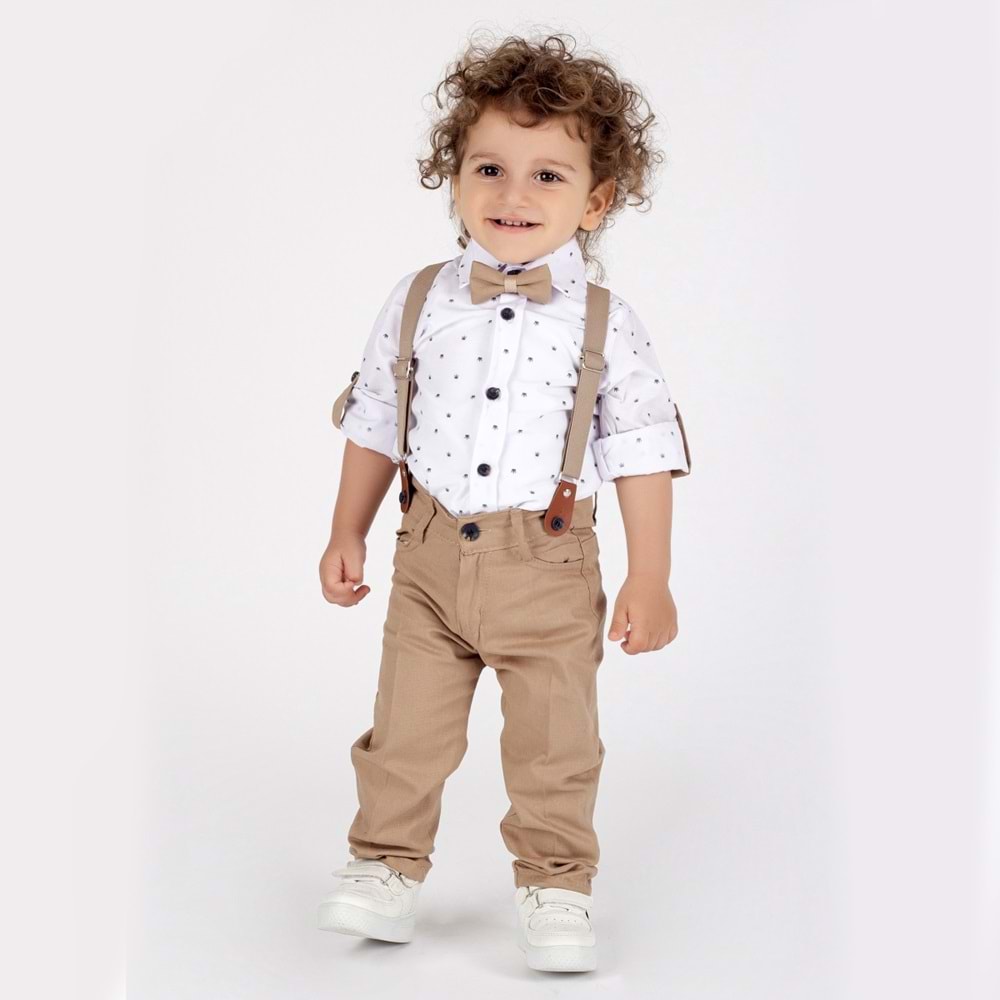 Lorio Kids 713 Desenli Salopetli Takım 3 Yaş BEYAZ-KREM