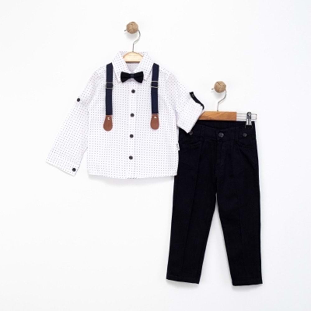 Lorio Kids 717 Desenli Salopetli Takım 3 Yaş BEYAZ-LACİVERT