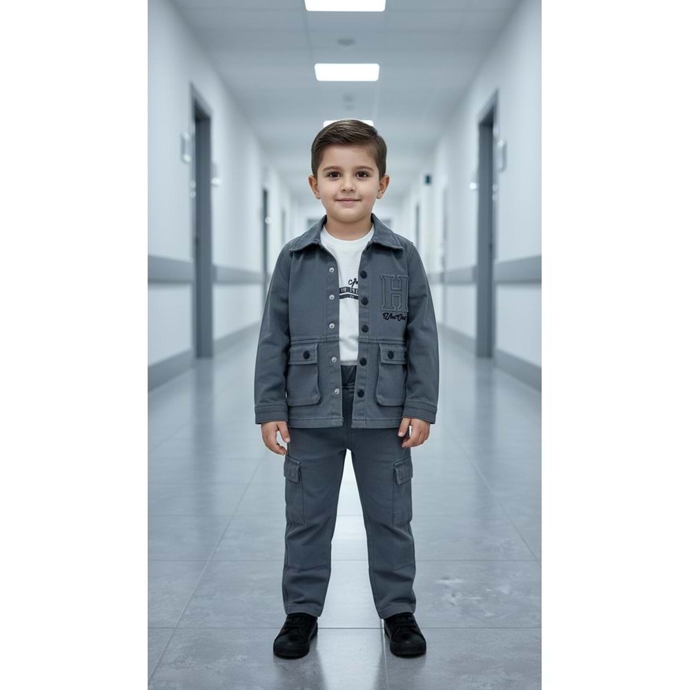 Ecoo Kids 3735 Kargo Cepli Ceketli 3lü Erkek Takım 5 Yaş ANTRASİT