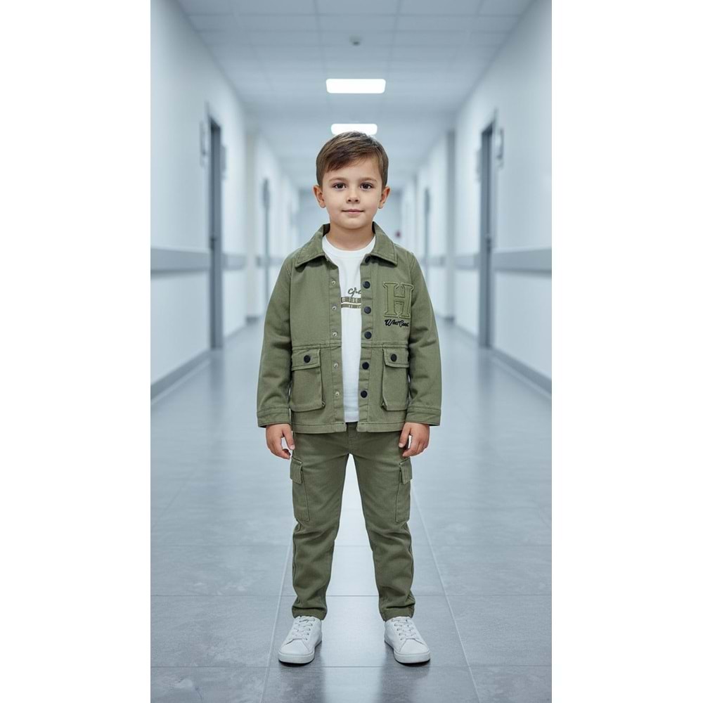 Ecoo Kids 3735 Kargo Cepli Ceketli 3lü Erkek Takım 6 Yaş HAKİ