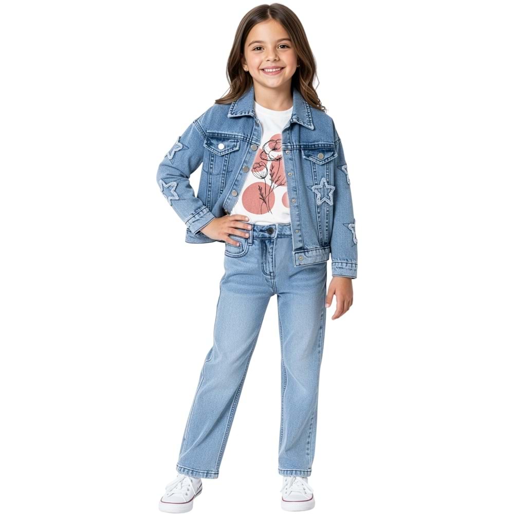 Ecoo Kids 3738 Yıldızlı Kotlu 3lü Kız Takım 5 Yaş PEMBE