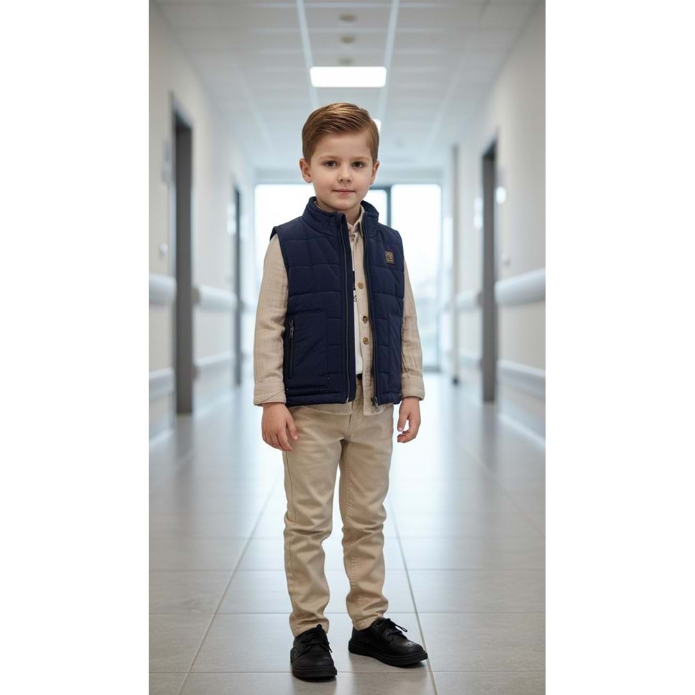 Ecoo Kids 3725 Yelekli Müslin Gömlekli 4lü Erkek Takım