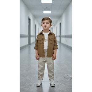 Ecoo Kids 3701 Gabardin Pantolon Müslin Gömlekli 3lü Erkek Takım