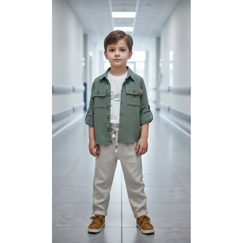 Ecoo Kids 3701 Gabardin Pantolon Müslin Gömlekli 3lü Erkek Takım