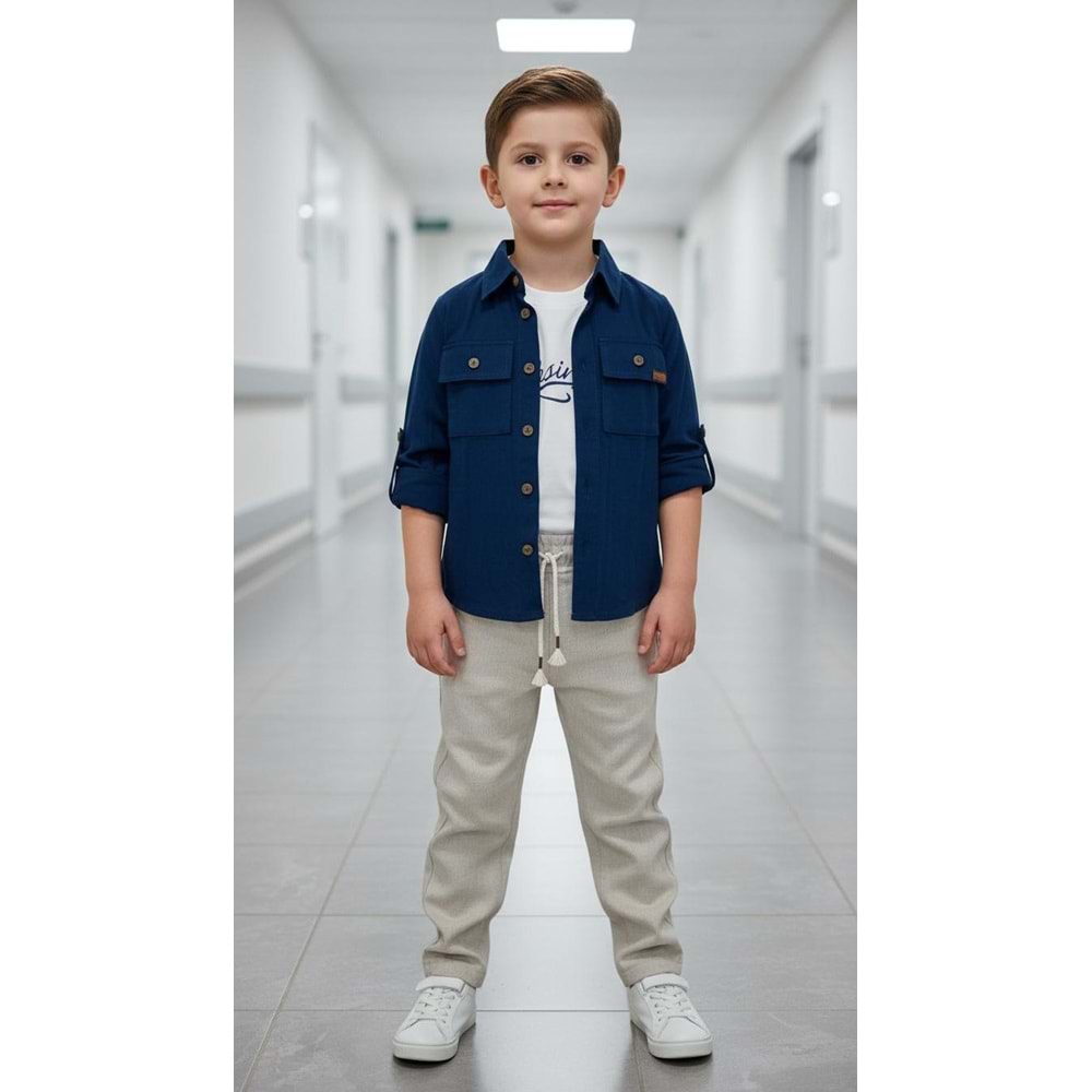 Ecoo Kids 3701 Gabardin Pantolon Müslin Gömlekli 3lü Erkek Takım 5 Yaş LACİVERT