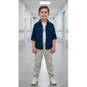 Ecoo Kids 3701 Gabardin Pantolon Müslin Gömlekli 3lü Erkek Takım