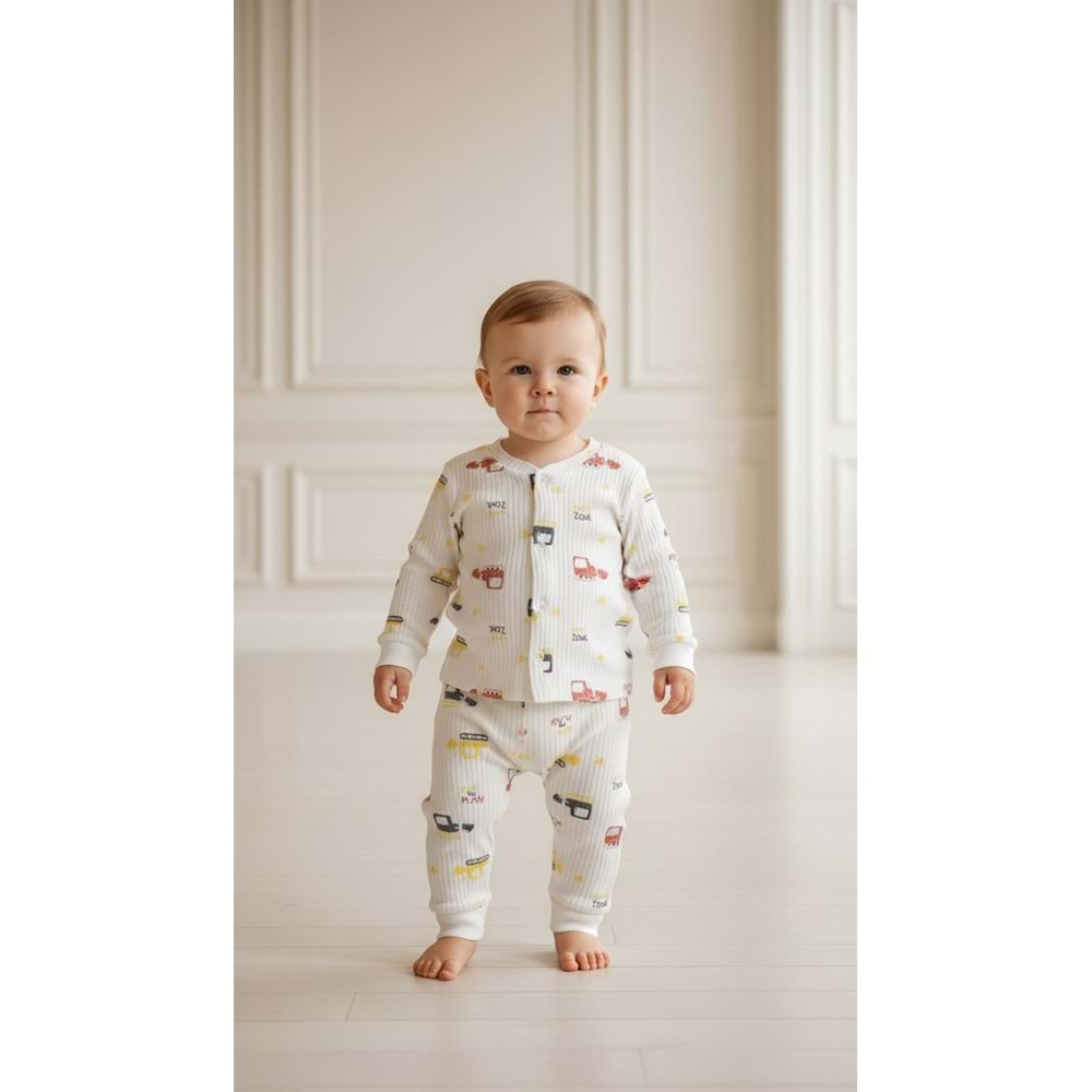Minipety Önden Çıtçıtlı Pijama Takımı Kamyon 6-9 Ay SARI