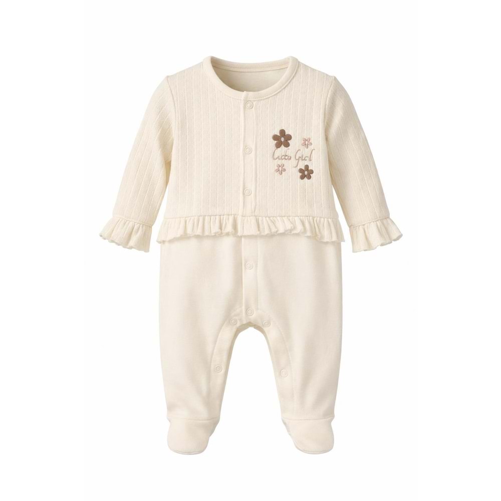 Colbi Baby 3124 Jakarlı Çiçek Aplikeli Patikli Tulum