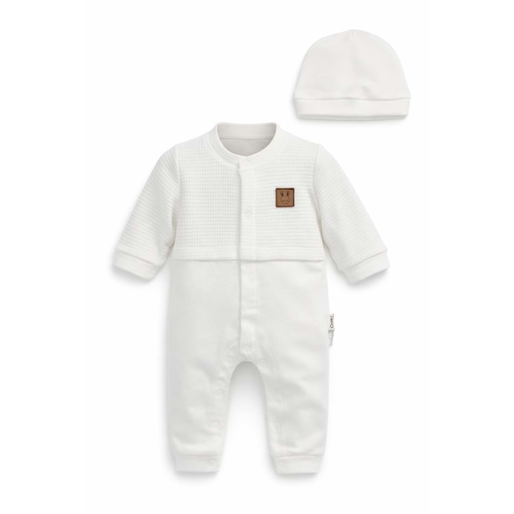 Colbi Baby 3126 Petek Kumaş Patiksiz Şapkalı Tulum