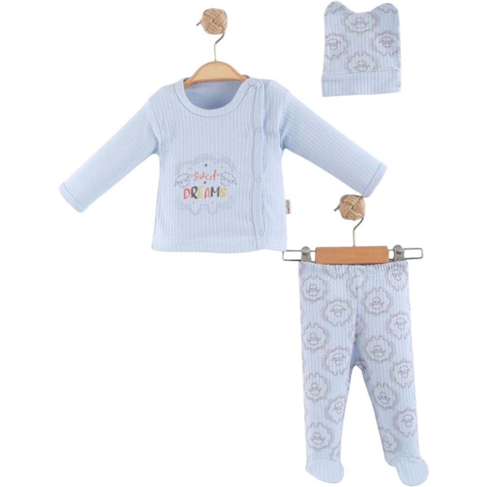 Melish Bebe Sweat Dream 3lü Hastane Çıkışı Yenidoğan MAVİ