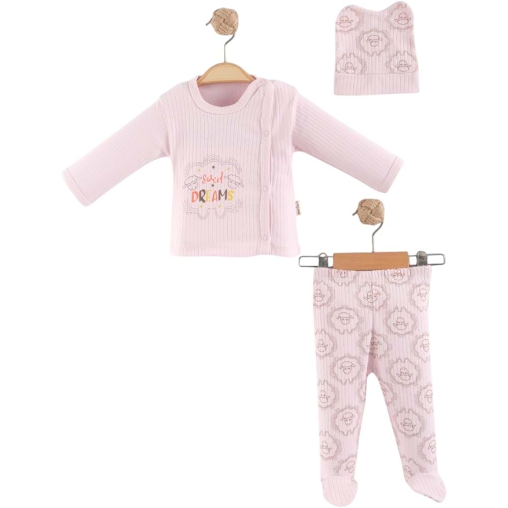 Melish Bebe Sweat Dream 3lü Hastane Çıkışı Yenidoğan PEMBE