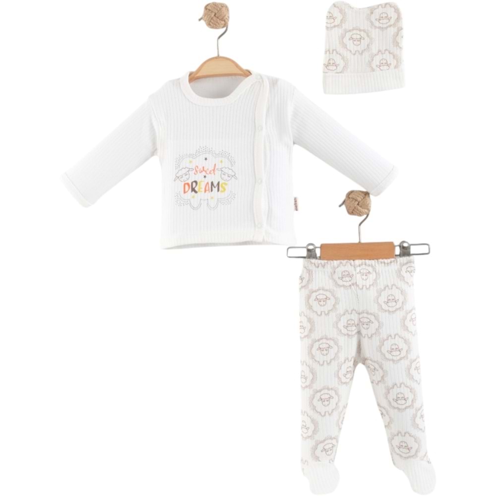 Melish Bebe Sweat Dream 3lü Hastane Çıkışı Yenidoğan BEYAZ