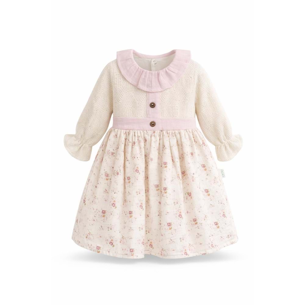 Ekol Baby EKB-100 Çiçek Desen Etekli Elbise 9 Ay PEMBE
