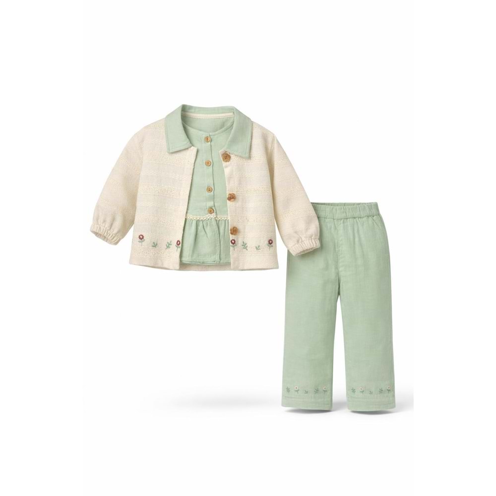 Navino 10526 Yakalı Nakışlı 3lü Kız Takım