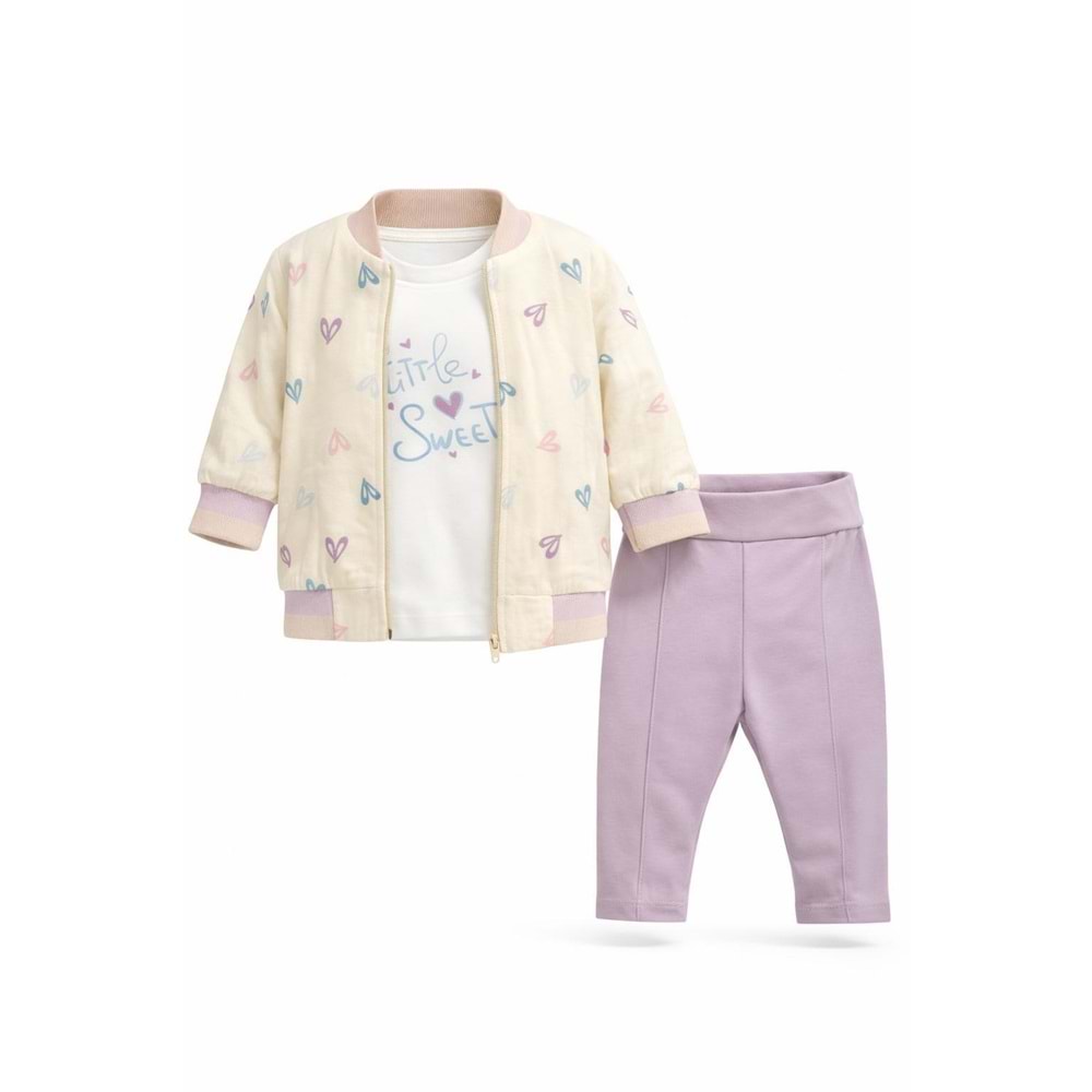 Bebedexs 1714 Kalp Baskılı Müslin 3lü Takım