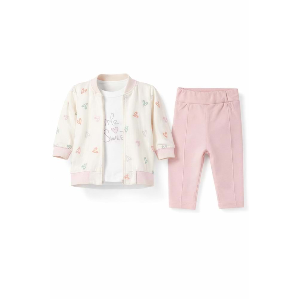 Bebedexs 1714 Kalp Baskılı Müslin 3lü Takım