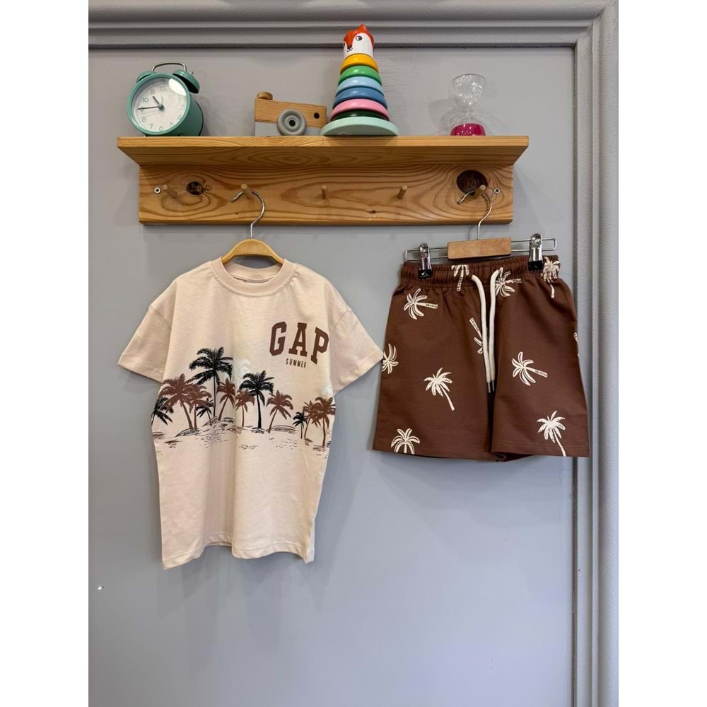 Gap Kids Summer Baskılı 2li Erkek Şortlu Takım 5-6 Yaş Kahverengi