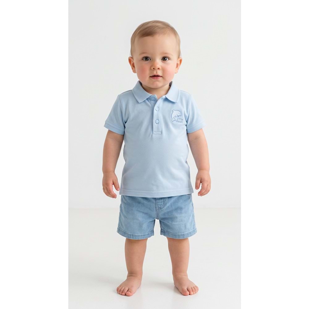 DbMoon 5009 Dolphin Lacoste Şortlu Erkek Takım 6-9 Ay MAVİ