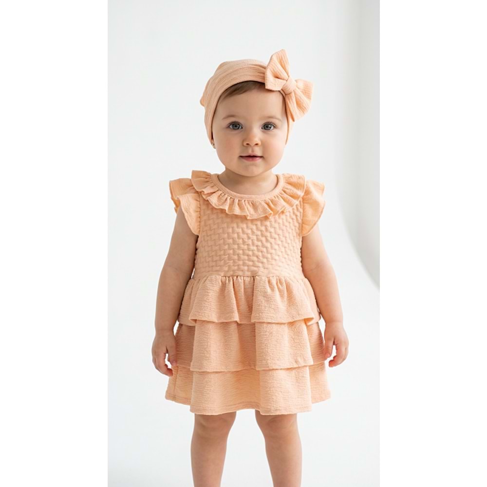 Colbi Baby 5104 Jakarlı Bandanalı Elbise 3-6 AY LATTE
