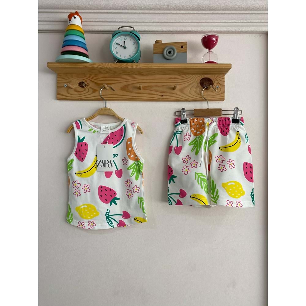 Zara Kids Meyve Desenli Kolsuz Şortlu Takım 2-3 YAŞ BEYAZ